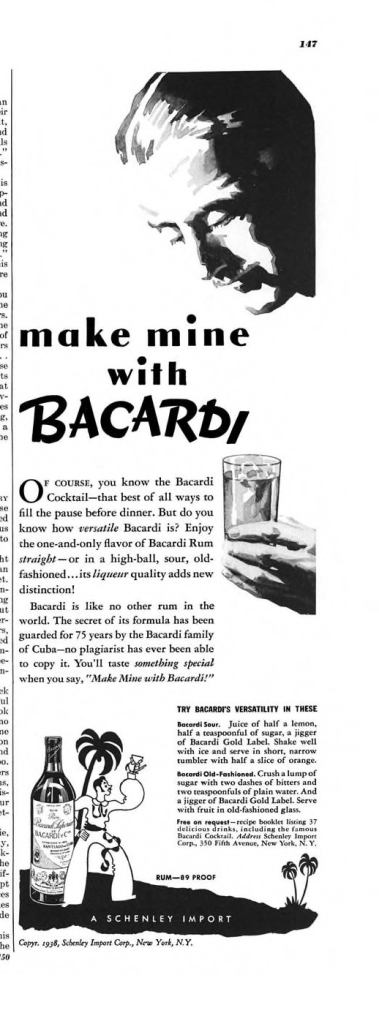 Bacardi Rum Print Ad from Esquire Magazine, 1938