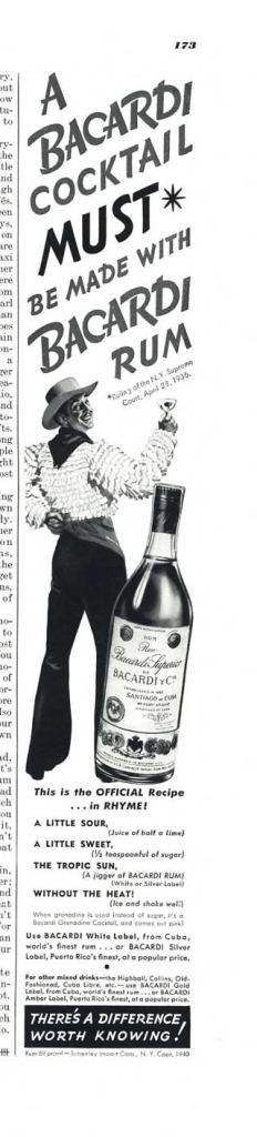 Bacardi Rum Print Ad from Esquire Magazine, 1940