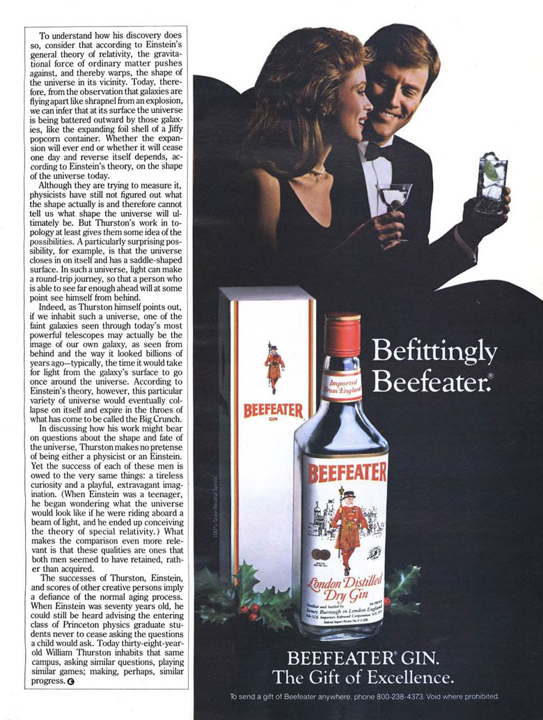 Beefeater Gin Ad from Esquire Magazine, 1984