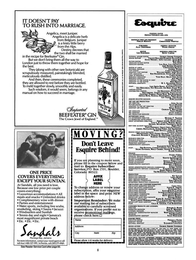 Beefeater Gin Ad from Esquire Magazine, 1985