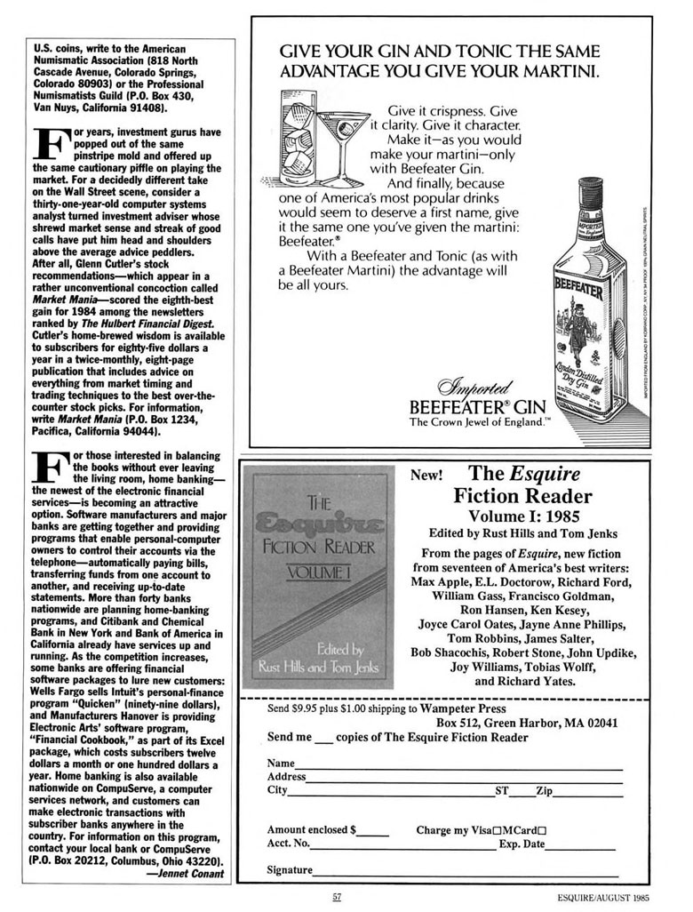 Beefeater Gin Ad from Esquire Magazine, 1985