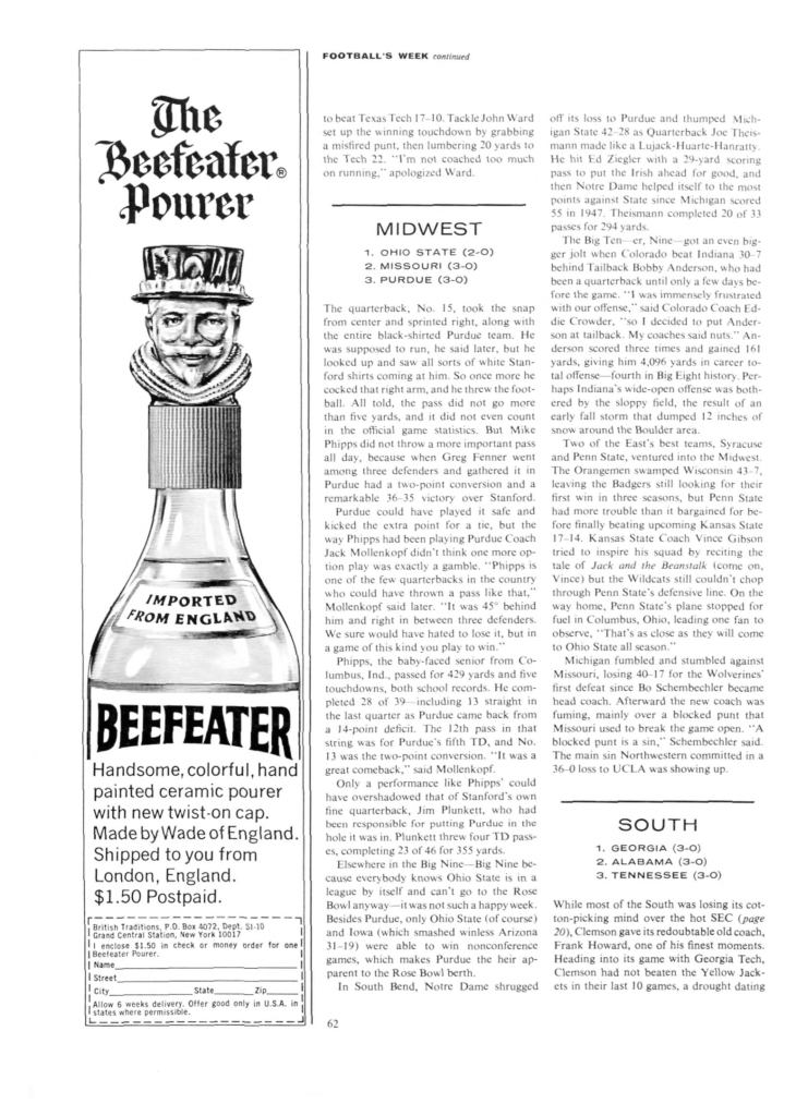 Beefeater Gin Ad from Sports Illustrated 1969