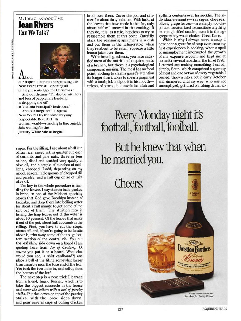 Christian Brothers American Brandy Ad from Esquire Magazine, 1985