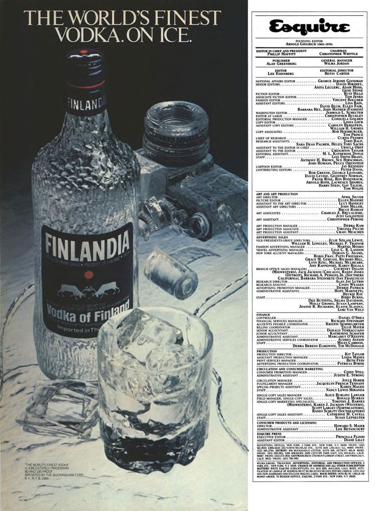 Finlandia Vodka Ad from Esquire Magazine, 1984
