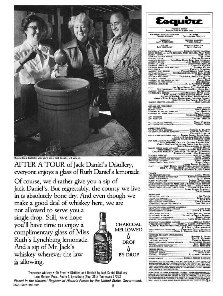 Jack Daniel's Whiskey Ad from Esquire Magazine, 1985