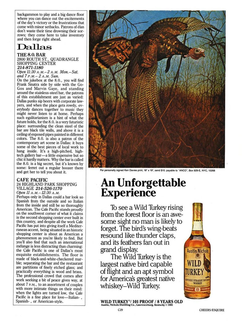 Wild Turkey Whiskey Ad from Esquire Magazine, 1983