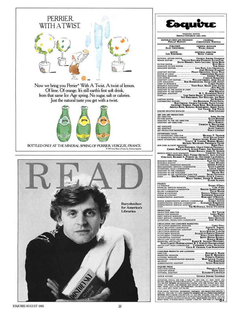 Perrier Mineral Water Ad from Esquire Magazine, 1985, 08