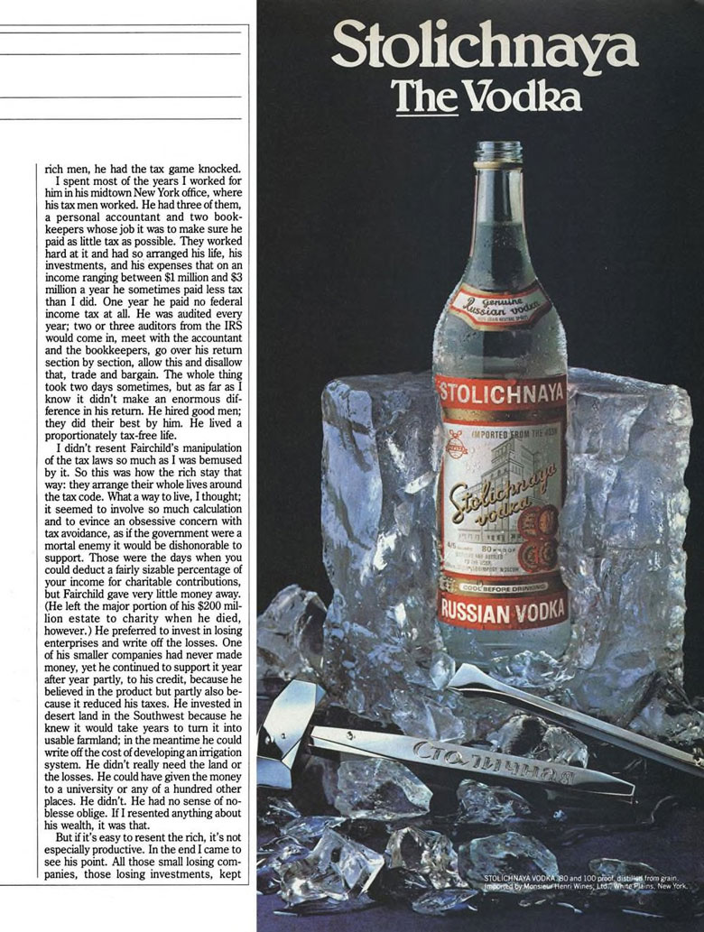 Stolichnaya Vodka Ad from Esquire Magazine, 1983